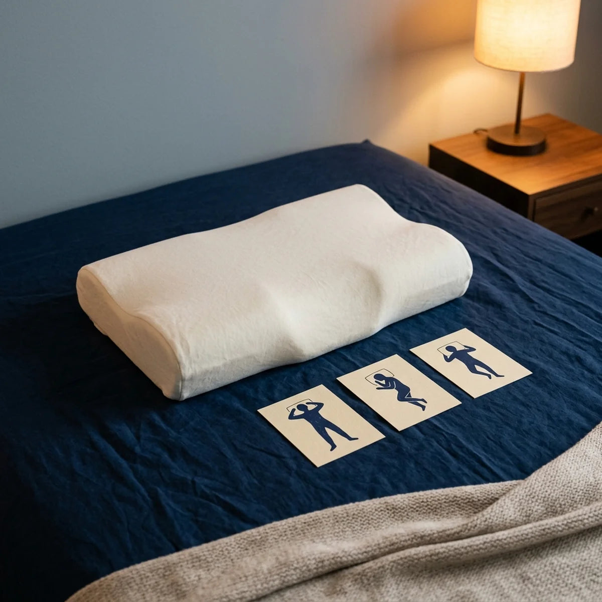 Chambre à coucher rangée avec un lit fait, couette blanche et oreiller ergonomique, lumière du matin, aucune personne visible