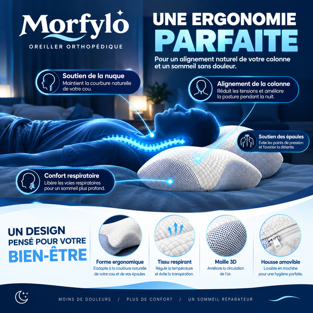 Ergonomie de l'oreiller Morfylo : soutien de la nuque et alignement de la colonne