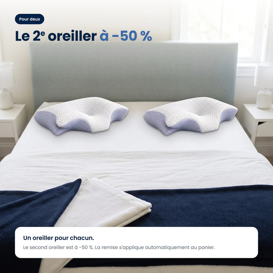 Deux oreillers Morfylo sur un lit double, le deuxième à -50 %